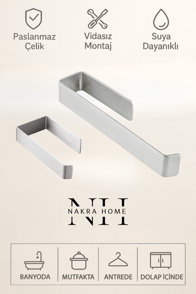 NAKRA HOME Paslanmaz Çelik Yapışkanlı Havlu & Tuvalet Kağıdı Askılığı Seti | ...