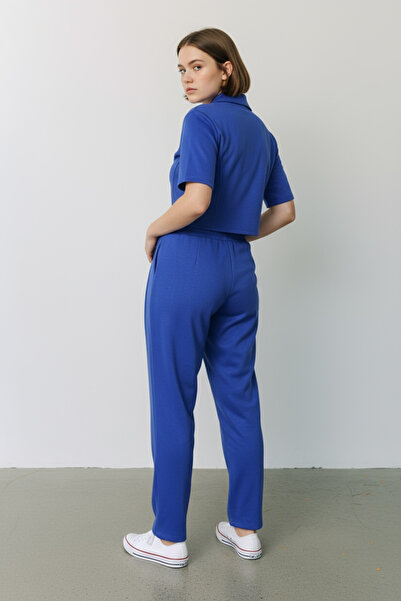 NEWCO Women's Zippered Crop Top & Elastic Waistband Comfortable Cut Two-Piece Set