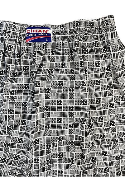 Çeşme Home Cihan Men's 100% Cotton Patterned Woven Boxer Shorts – Black and White