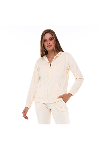 NOLIHOO Kadın Kadife Eşofman Takımı Kapüşonlu Fermuarlı Lastikli Paça Şık Rah...