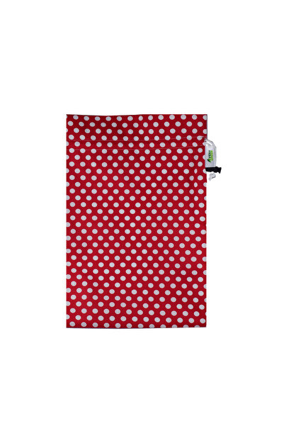 VeraGreen Padded bag for bread 1-2 kg, made of textile, with drawstring and stopper, rosu cu buline, size S