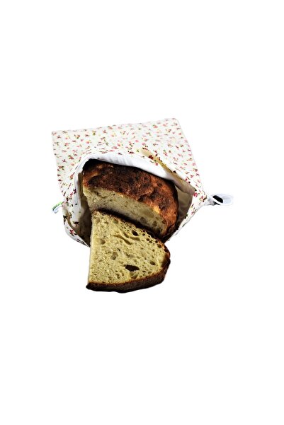 VeraGreen Padded bread bag 2 kg, made of textile, with drawstring and stopper, red flowers, size M