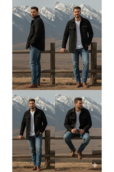 YNGMENCLASS Мека на допир риза в стил яке с двойни джобове