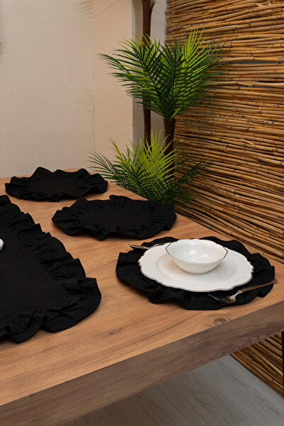 abidehanım Lira |   Black 7 Piece Double Ruffle Tablecloth Presentation Set 40 X 110