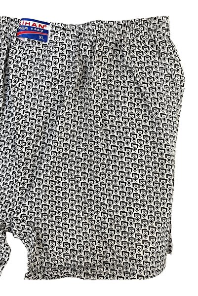 Çeşme Home Cihan Men's 100% Cotton Patterned Woven Boxer Shorts – Black and White