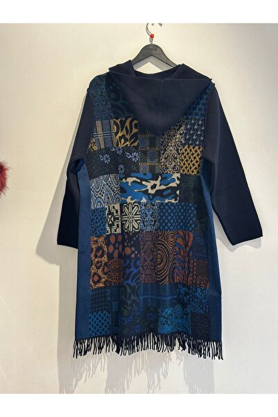 Desen Triko Ethnic Pattern Hooded Wool Cardigan with Bag Pockets