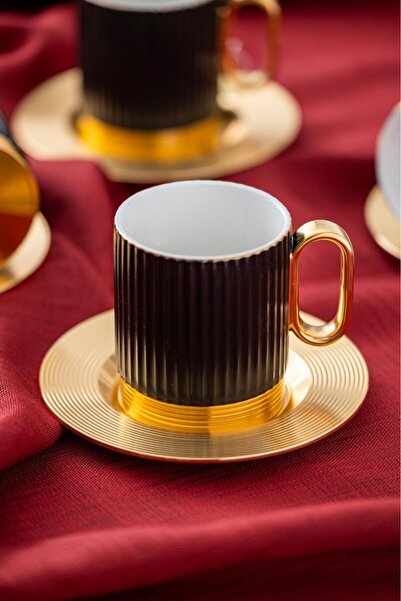 ACAR Koh-05839 Erika Porselen 4 Lü Çay Fincan Takımı 160ml Siyah