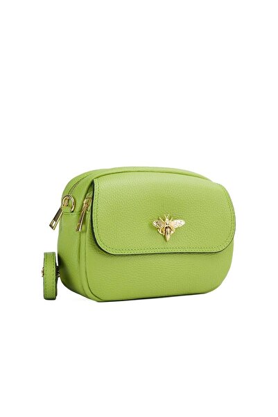 Posete Fagaras Sean Leather Purse - Lime, 2 Compartments, 1 Pocket, Adjustabl...