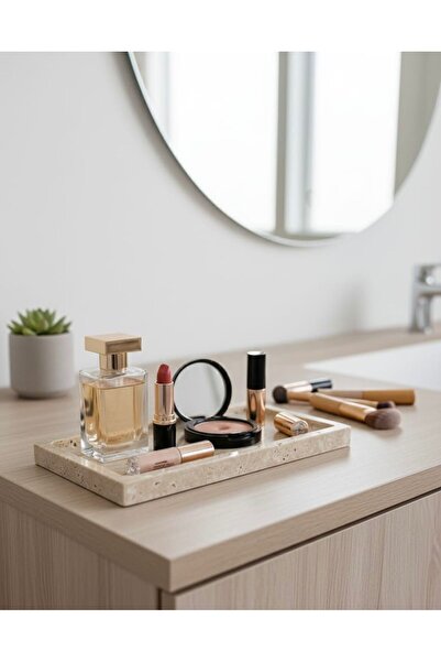 FARALYAHOME Natural Travertine Marble Tray, Bathroom Organizer, Presentation Plate, Organizer 30X15 cm