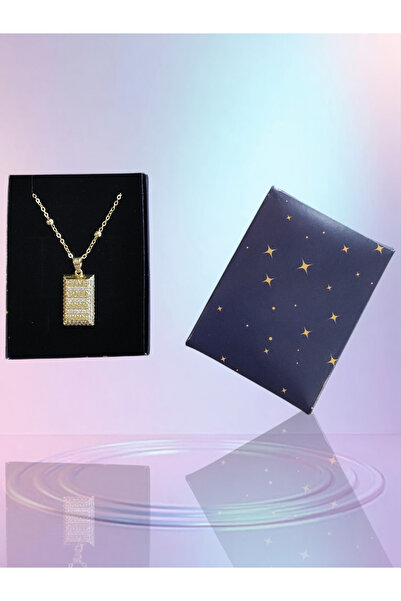 Caglastore Külçe Zirkon Taşlı Altın Kaplama 316L Çelik Kolye (50 cm Zincir Uz...