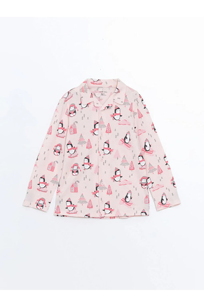 LC Waikiki Lcw Baby Pink Shirt Collar Printed Baby Girl Pajama Set