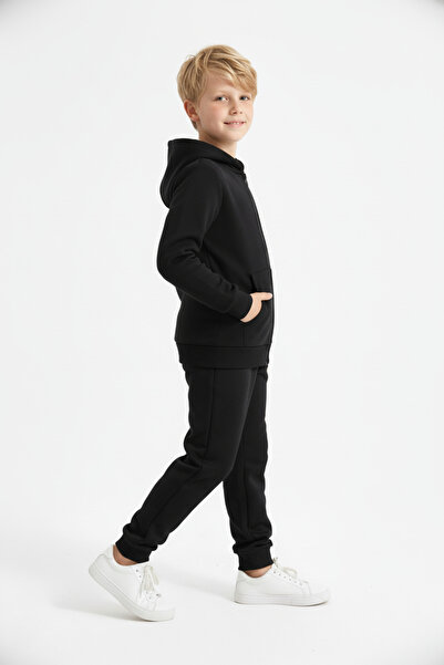 FYK KİDS Ανδρικό σετ αθλητικής φόρμας 3 τεμαχίων K με κουκούλα με 3-σκέλη χοντρό χειμωνιάτικο μονόχρωμο φερμουάρ