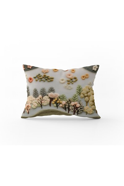 Filamente Double-Sided Digital Print Throw Pillow Cover with Felt Craft Look and Floral Pattern