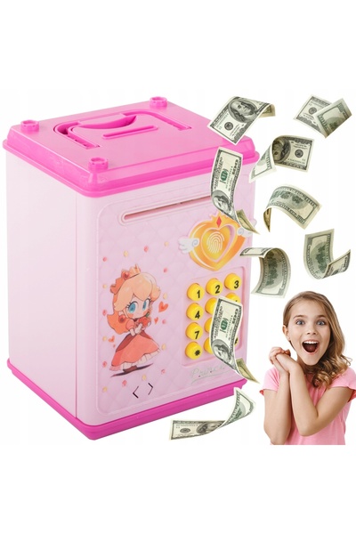 zola Safe-type piggy bank, opening with pin, sounds and lights, plastic, 18 x 10 x 12 cm, pink