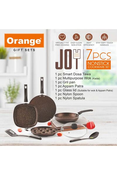 Orange Non-Stick 7 Piece Joy Gift Set, Granite Finish - Brown