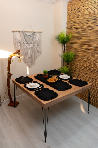 abidehanım Ruffle | Black 7 Piece Ruffled Tableware Presentation Set 40 X 110