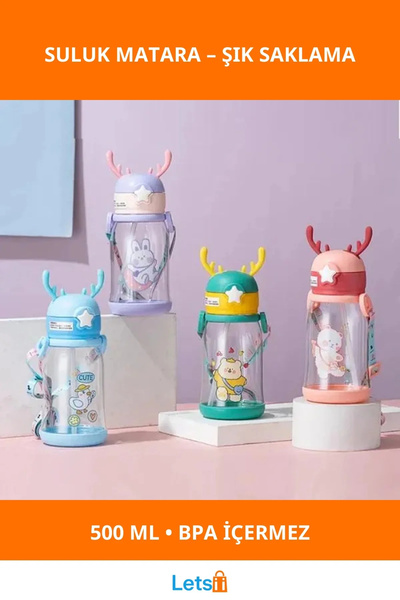 Letsii Geyik Tasarımlı BPA İçermeyen 500 ML Su Geçirmez Matara