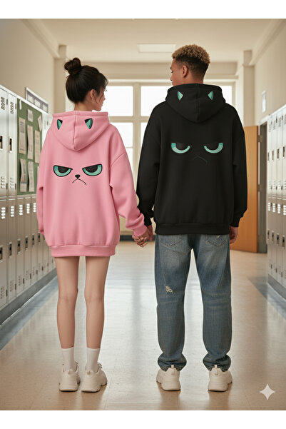 NİCE Скъпа двойка Комплект от 2 части Дамска/Унисекс забавна качулка с ядосано лице
