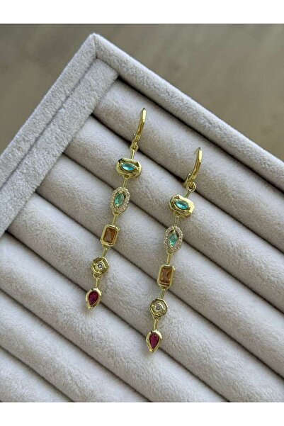 İREM YILDIZ Trend Sallantılı Rengarenk Taşlı Küpe