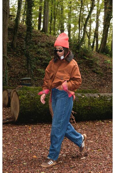 MADAMMERY Women's Fur Bomber Jacket with Detachable Collar and Pockets