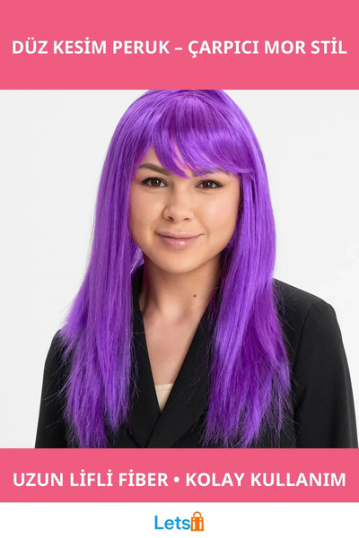 Letsii Purple Straight Cut Long Synthetic Wig Comfortable and Stylish