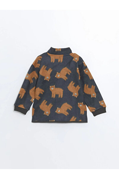 LC Waikiki Lcw Baby Gray Mock Neck Long Sleeve Fleece Baby Boy Zippered Sweatshirt