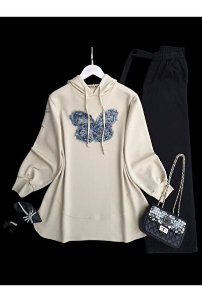 ŞAHİN TESETTÜR GİYİM KOT KELEBEKLİ RAHAT KALIP TUNİK 5645