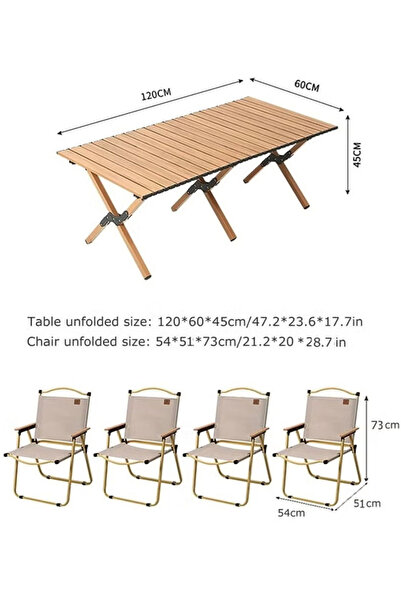 Cady One A set of a table and 4 chairs, foldable, ideal for camping, trips, picnics, travel, the beach, and barbecues.