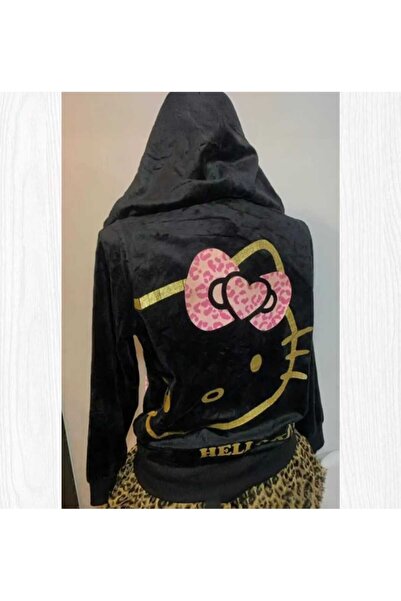 İsra Ayyıldız Moonstar Collection Hello Kitty Fiyonklu Y2K Kadife Kapüşonlu Hırka