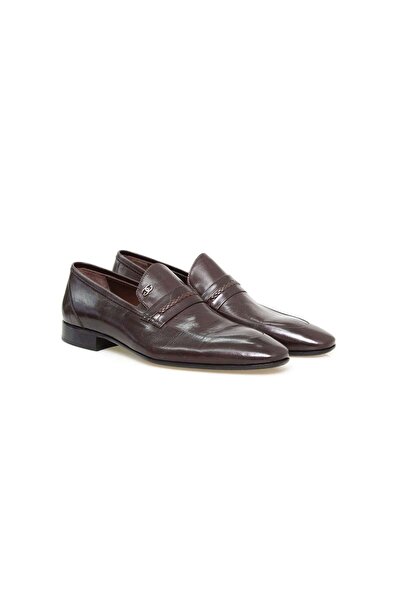 FRANCO CALVANI Brown Laceless Genuine Leather Men's Shoes