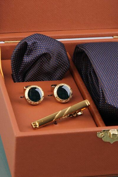 Kravatkolik Coffee Men's Gift Box - Tie with Handkerchief Cufflinks Tie Clip Kmk82