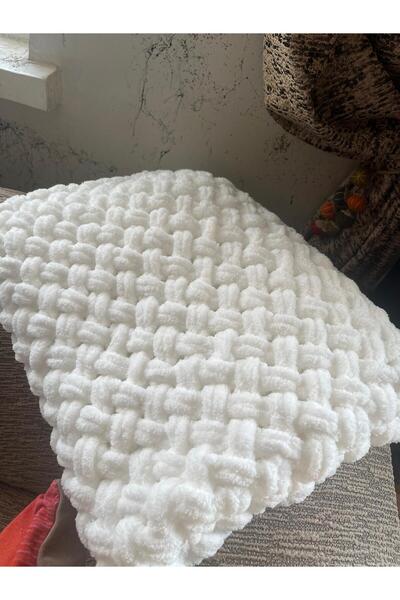 Dodemert Home Alize Puffy White Hand Knitted Baby Blanket 100 X 100 cm