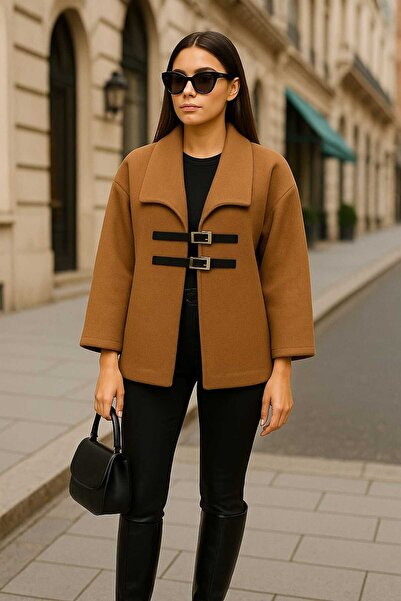 MODA Γυναικείο παλτό, παλτό μπουκλέτα με λεπτομέρεια στη ζώνη, παλτό μπουκλέτ...