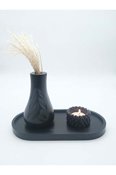 ATEŞLER HEDİYELİK مجموعة مزهرية منقوشة بنمط أوراق الشجر وحامل شموع منسوج بالل...