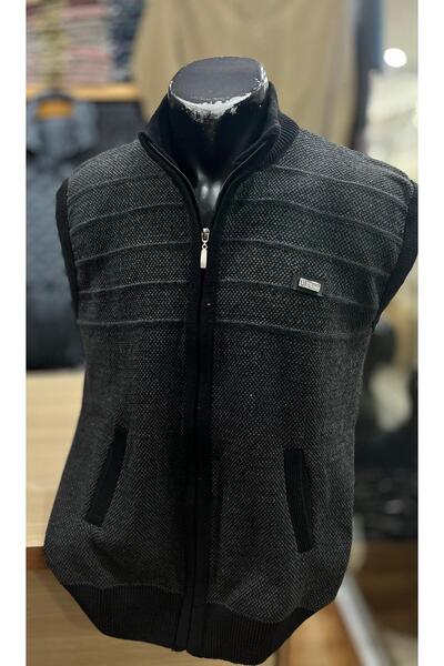 TCR Erkek Triko Fermuarlı Cepli Büyük Beden Yelek