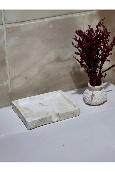 EL YAPIMI DASMAN Dekoratif Desenli Katı El Sabunluk, Dökme Taş Tozu, Oluk Su Giderli