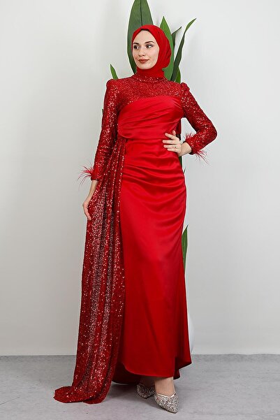 giz astore Helin Saten Abiye Kırmızı