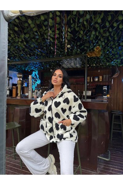 CyRo Дамско яке с цип и сърцевиден мотив от полар флийс