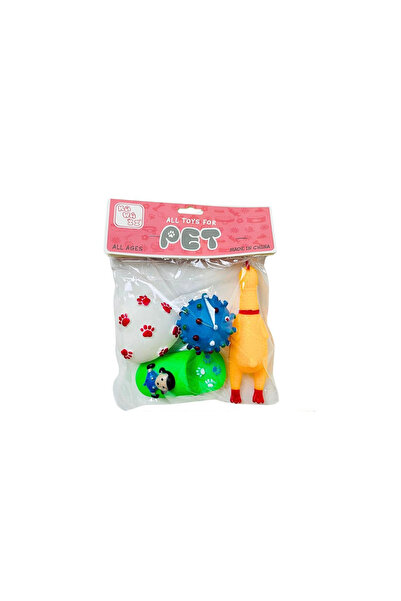 PetStop by Jeff Set Jucării pentru Câini – 4 Piese din Cauciuc Moale, Antistr...