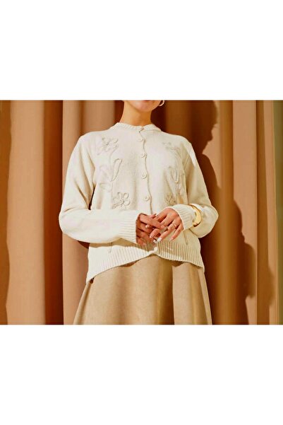 Vaniza Embossed Floral Patterned Knitwear Cardigan