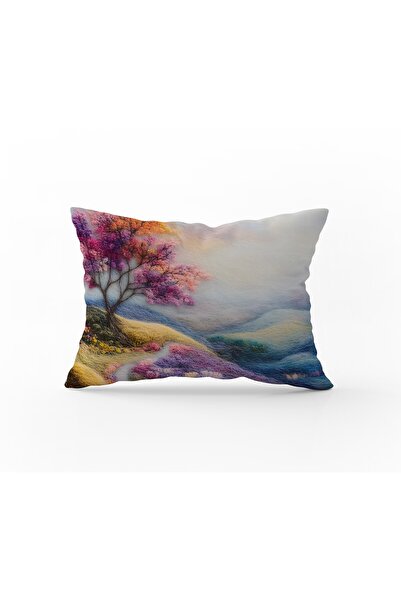 Filamente Double-Sided Digital Print Throw Pillow Cover with Felt Craft Look and Floral Pattern