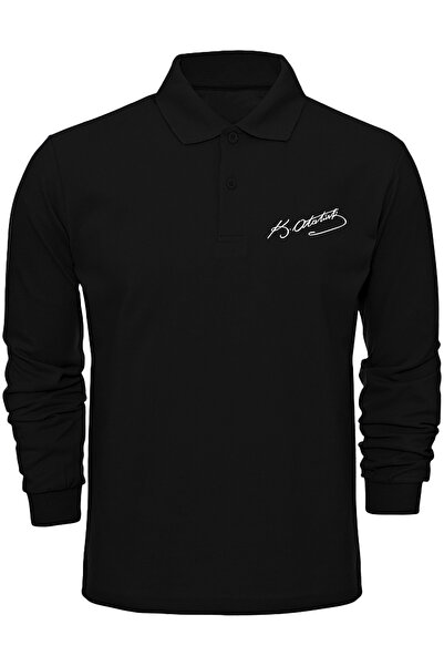 Çapıt تي شيرت أتاتورك سيجناتو بي مطبوع مصنوع من القطن بنسبة 100%، أسود بأكمام طويلة، تي شيرت من 10 نوفمبر