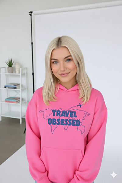 dwnwear Women/Unisex Travel Obsessed Printed Relaxed Hooded Hoodie