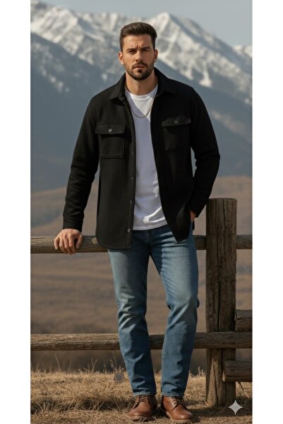 YNGMENCLASS Мека на допир риза в стил яке с двойни джобове