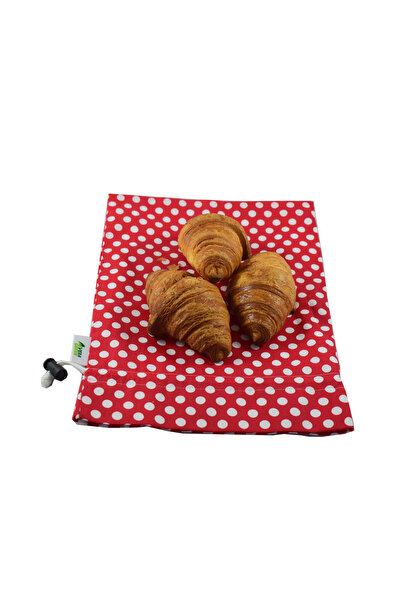 VeraGreen Padded bag for bread 1-2 kg, made of textile, with drawstring and stopper, rosu cu buline, size S