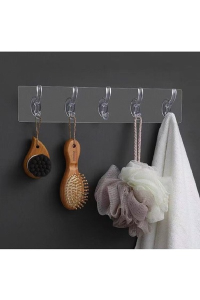 CAVARA Şeffaf Yapışkanlı Duvar Askılığı 30cm 5 Kancalı | Banyo ve Mutfak Orga...
