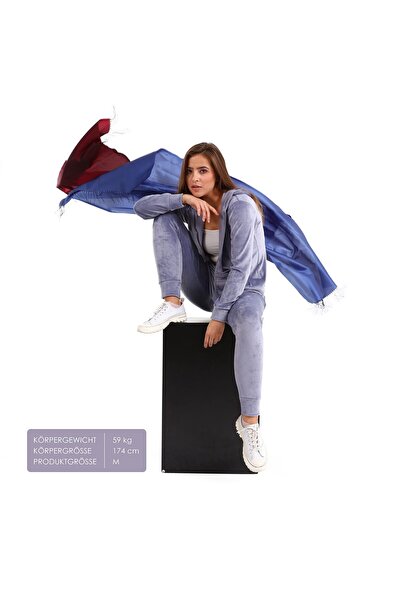 NOLIHOO Kadın Kadife Eşofman Takımı Kapüşonlu Fermuarlı Lastikli Paça Şık Rahat Model