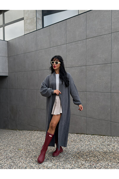 Myra Soft Texture Long Cardigan-Anthracite