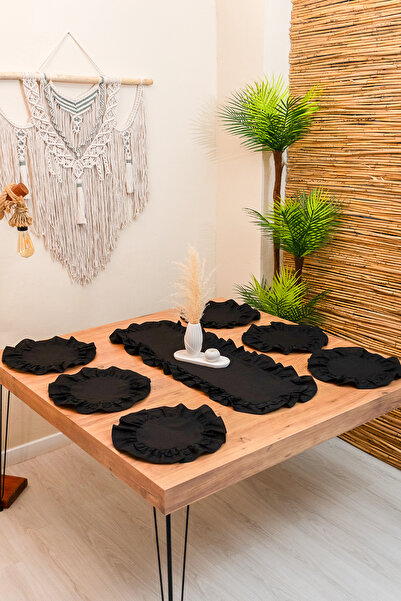 abidehanım Lira |   Black 7 Piece Double Ruffle Tablecloth Presentation Set 40 X 110