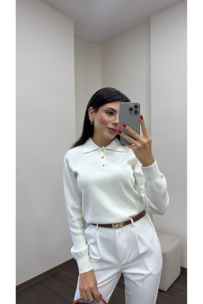 LOISY Жіночий трикотажний светр з довгими рукавами та поло-коміром